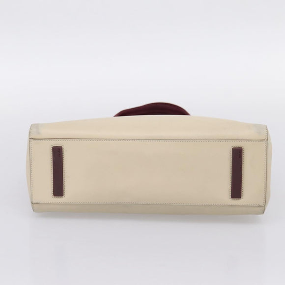 PRADA Hand Bag Leather White Red Auth ti4026