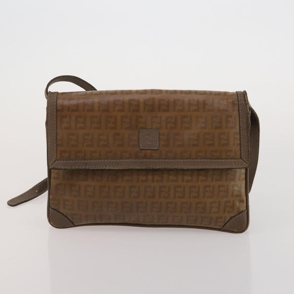 FENDI Zucchino Hand Bag Shoulder Bag PVC 2 Set Brown Gold Tone Auth ti4032