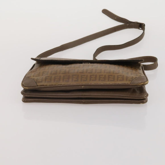 FENDI Zucchino Hand Bag Shoulder Bag PVC 2 Set Brown Gold Tone Auth ti4032