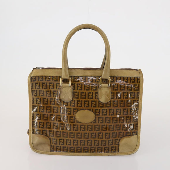 FENDI Zucchino Hand Bag Shoulder Bag PVC 2 Set Brown Gold Tone Auth ti4032