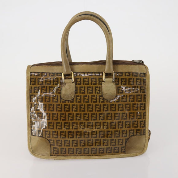 FENDI Zucchino Hand Bag Shoulder Bag PVC 2 Set Brown Gold Tone Auth ti4032
