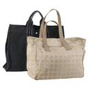 HERMES Chanel Tote Bag Canvas 2 Set Black Beige Auth ti4035-1