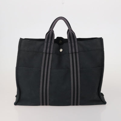 HERMES Chanel Tote Bag Canvas 2 Set Black Beige Auth ti4035 - 0