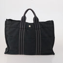 HERMES Chanel Tote Bag Canvas 2 Set Black Beige Auth ti4035-3