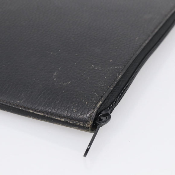 HERMES Clutch Bag Leather Black Auth ti4044