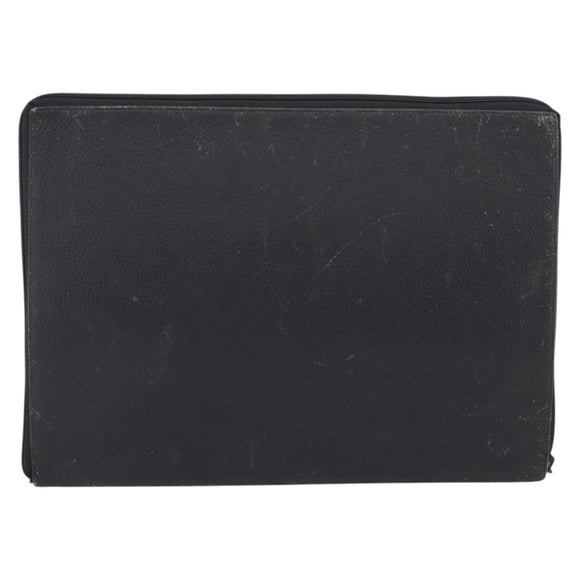 HERMES Clutch Bag Leather Black Auth ti4044