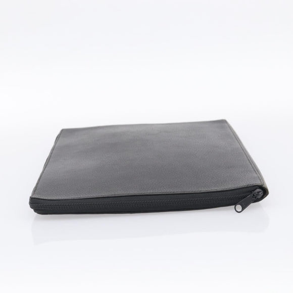 HERMES Clutch Bag Leather Black Auth ti4044