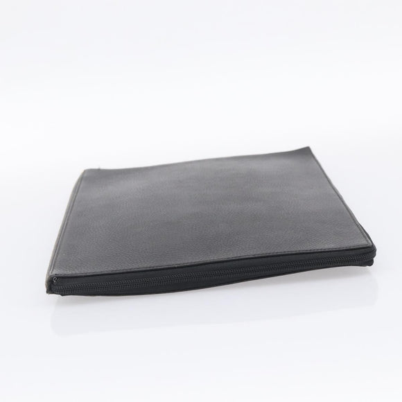 HERMES Clutch Bag Leather Black Auth ti4044