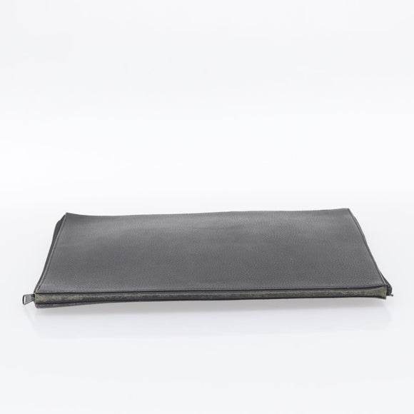 HERMES Clutch Bag Leather Black Auth ti4044