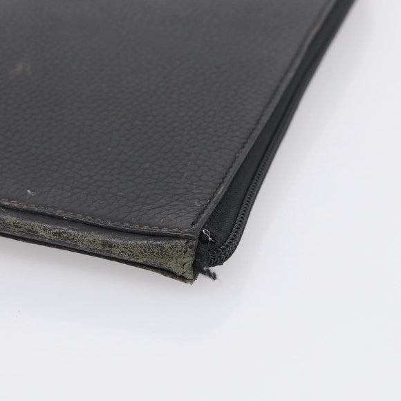 HERMES Clutch Bag Leather Black Auth ti4044