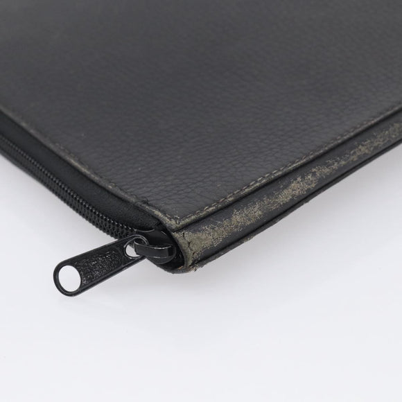 HERMES Clutch Bag Leather Black Auth ti4044
