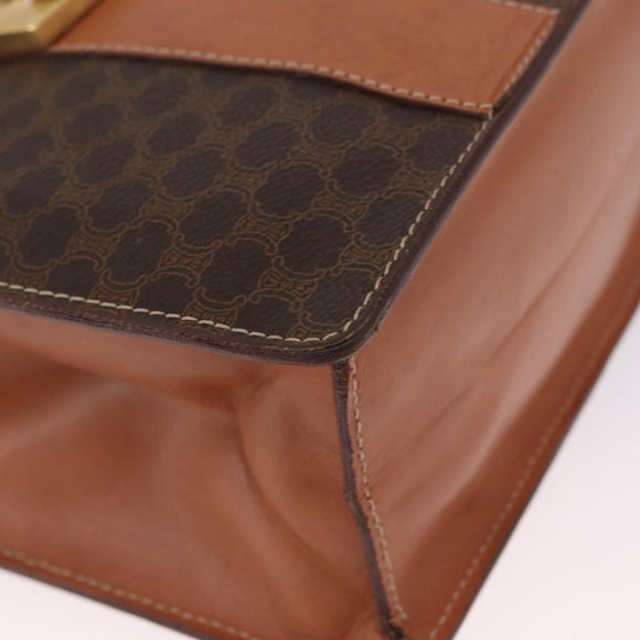 CELINE Macadam Business Bag PVC Brown Gold Tone Auth ti4052