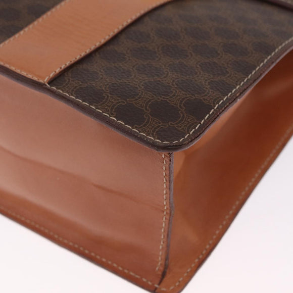 CELINE Macadam Business Bag PVC Brown Gold Tone Auth ti4052