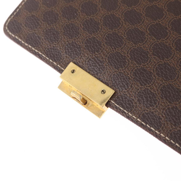CELINE Macadam Business Bag PVC Brown Gold Tone Auth ti4052