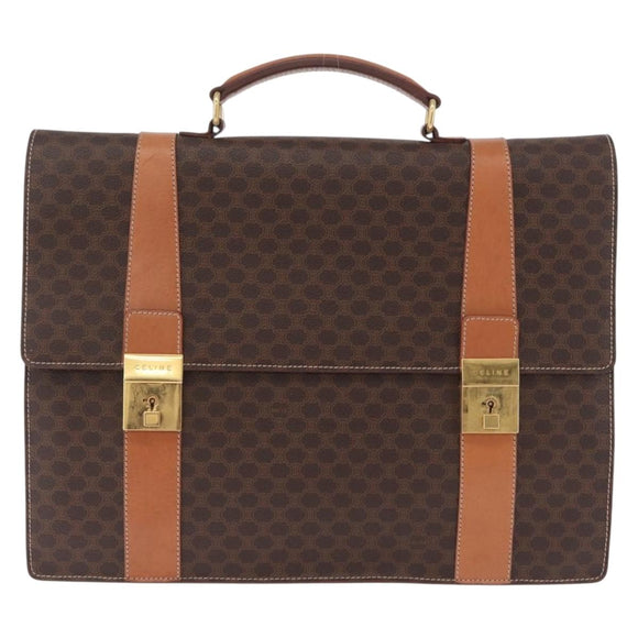 CELINE Macadam Business Bag PVC Brown Gold Tone Auth ti4052