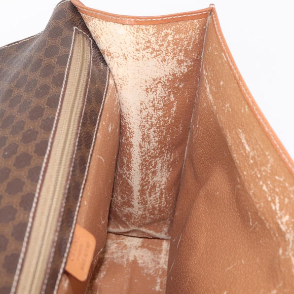 CELINE Macadam Business Bag PVC Brown Gold Tone Auth ti4052