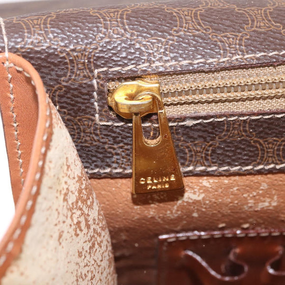CELINE Macadam Business Bag PVC Brown Gold Tone Auth ti4052