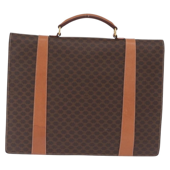 CELINE Macadam Business Bag PVC Brown Gold Tone Auth ti4052