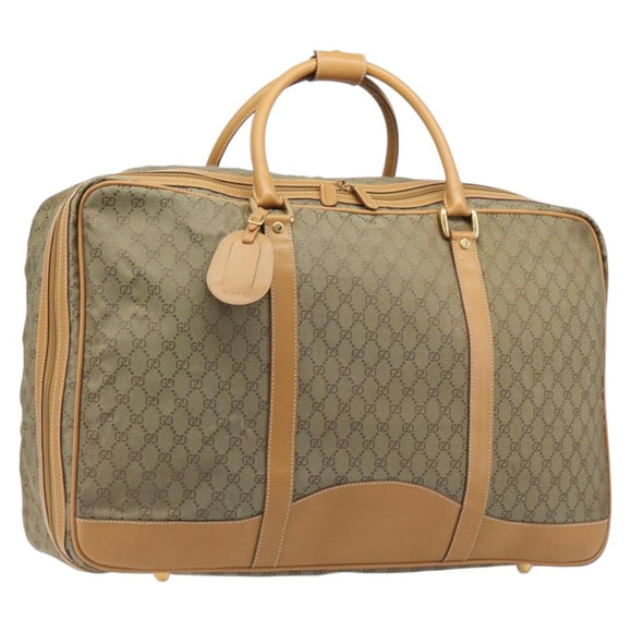 GUCCI GG Canvas Boston Bag Khaki Gold Tone 010 615 3651 Auth ti4055