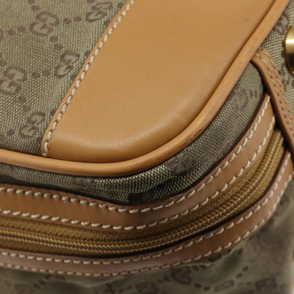 GUCCI GG Canvas Boston Bag Khaki Gold Tone 010 615 3651 Auth ti4055