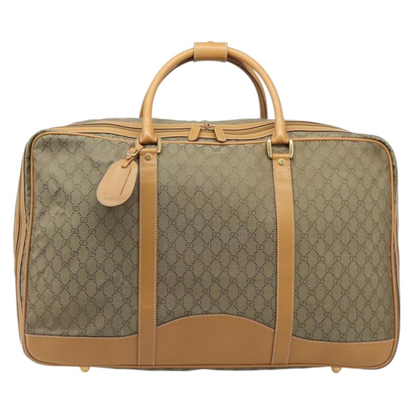 GUCCI GG Canvas Boston Bag Khaki Gold Tone 010 615 3651 Auth ti4055
