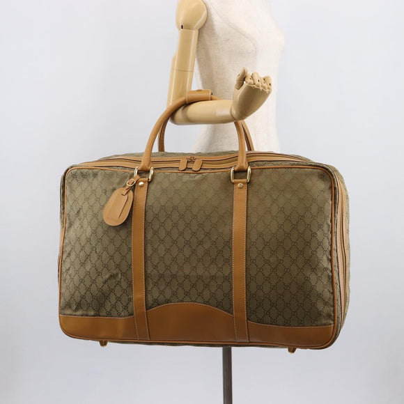 GUCCI GG Canvas Boston Bag Khaki Gold Tone 010 615 3651 Auth ti4055