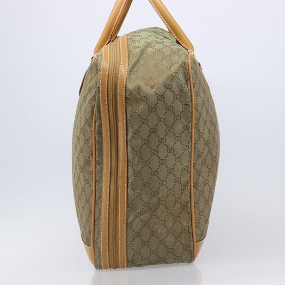 GUCCI GG Canvas Boston Bag Khaki Gold Tone 010 615 3651 Auth ti4055