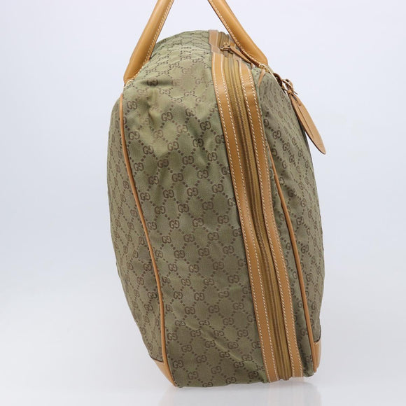 GUCCI GG Canvas Boston Bag Khaki Gold Tone 010 615 3651 Auth ti4055