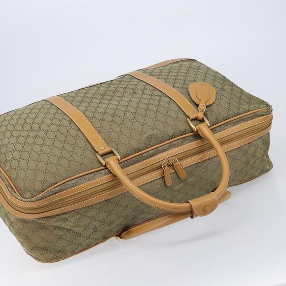 GUCCI GG Canvas Boston Bag Khaki Gold Tone 010 615 3651 Auth ti4055