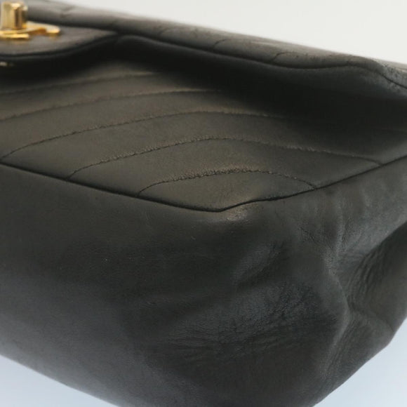 CHANEL Mademoiselle Turn Lock Flap Shoulder Bag Lamb Skin Black CC Auth ai677AV