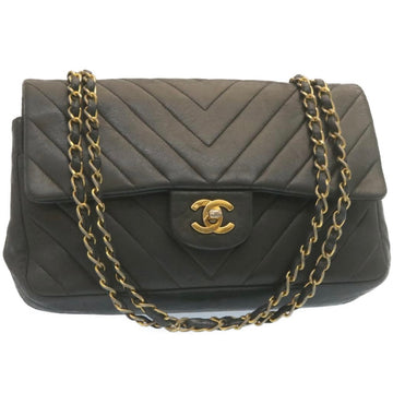 CHANEL Mademoiselle Turn Lock Flap Shoulder Bag Lamb Skin Black CC Auth ai677AV