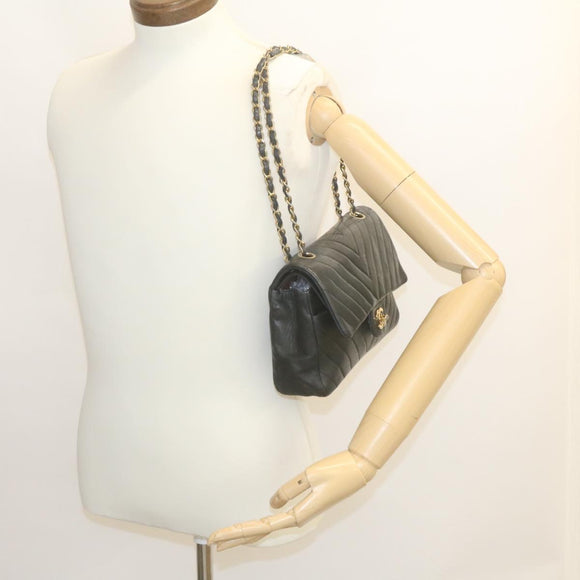 CHANEL Mademoiselle Turn Lock Flap Shoulder Bag Lamb Skin Black CC Auth ai677AV