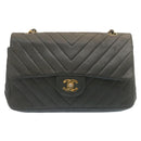 CHANEL Mademoiselle Turn Lock Flap Shoulder Bag Lamb Skin Black CC Auth ai677AV-13