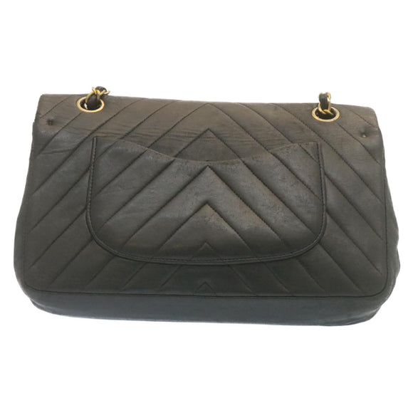 CHANEL Mademoiselle Turn Lock Flap Shoulder Bag Lamb Skin Black CC Auth ai677AV