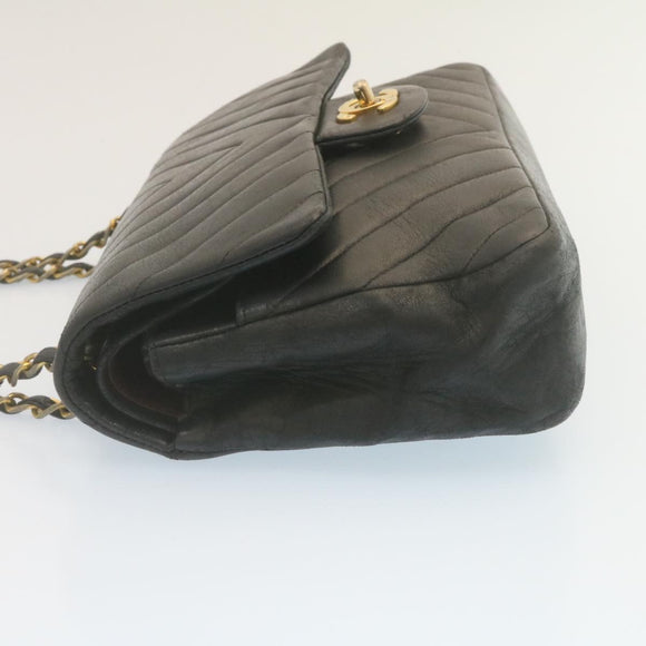 CHANEL Mademoiselle Turn Lock Flap Shoulder Bag Lamb Skin Black CC Auth ai677AV