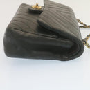 CHANEL Mademoiselle Turn Lock Flap Shoulder Bag Lamb Skin Black CC Auth ai677AV-4