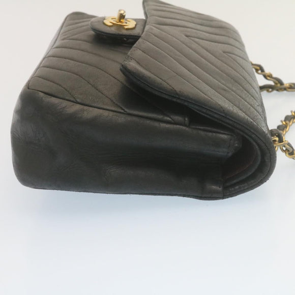 CHANEL Mademoiselle Turn Lock Flap Shoulder Bag Lamb Skin Black CC Auth ai677AV