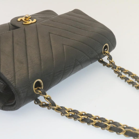 CHANEL Mademoiselle Turn Lock Flap Shoulder Bag Lamb Skin Black CC Auth ai677AV