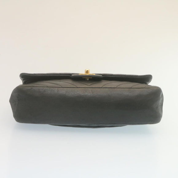 CHANEL Mademoiselle Turn Lock Flap Shoulder Bag Lamb Skin Black CC Auth ai677AV