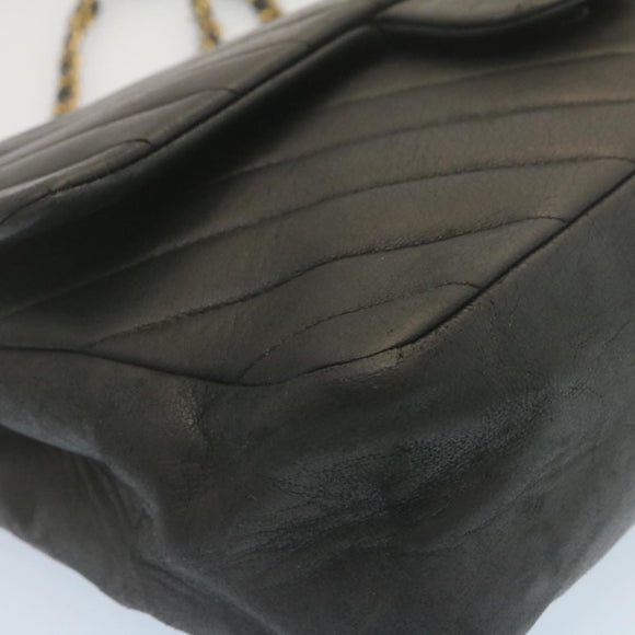 CHANEL Mademoiselle Turn Lock Flap Shoulder Bag Lamb Skin Black CC Auth ai677AV