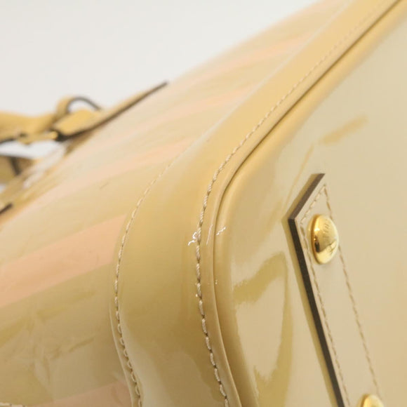 LOUIS VUITTON Vernis Rayures Alma BB Hand Bag 2way Beige Pink M90970 Auth ai678M