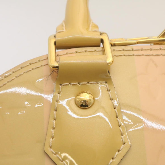 LOUIS VUITTON Vernis Rayures Alma BB Hand Bag 2way Beige Pink M90970 Auth ai678AM
