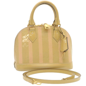 LOUIS VUITTON Vernis Rayures Alma BB Hand Bag 2way Beige Pink M90970 Auth ai678AM