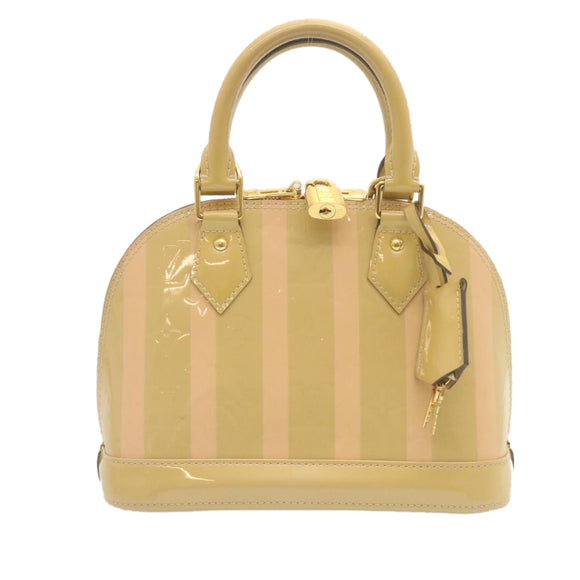 LOUIS VUITTON Vernis Rayures Alma BB Hand Bag 2way Beige Pink M90970 Auth ai678M
