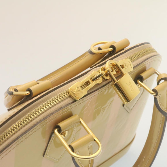 LOUIS VUITTON Vernis Rayures Alma BB Hand Bag 2way Beige Pink M90970 Auth ai678M
