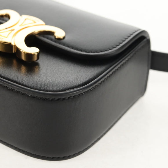 CELINE Mini Triomphe Shoulder Bag Leather Black Gold Auth TR156