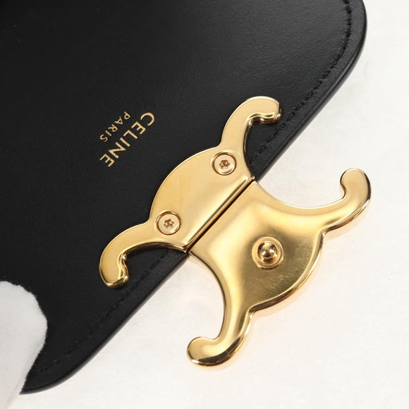 CELINE Mini Triomphe Shoulder Bag Leather Black Gold Auth TR156