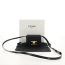 CELINE Mini Triomphe Shoulder Bag Leather Black Gold Auth TR156-21