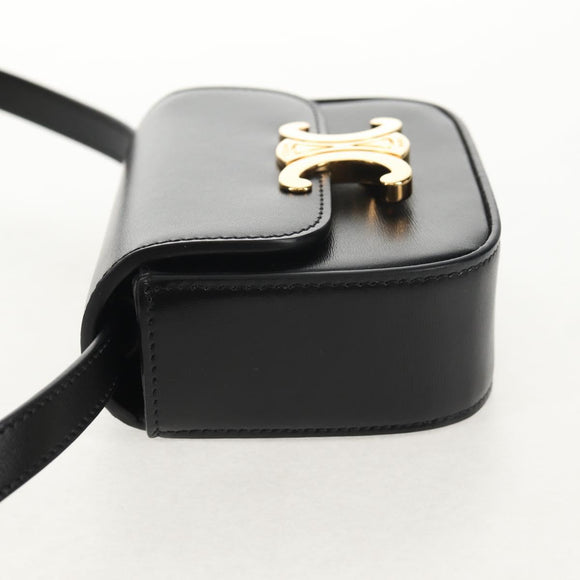 CELINE Mini Triomphe Shoulder Bag Leather Black Gold Auth TR156