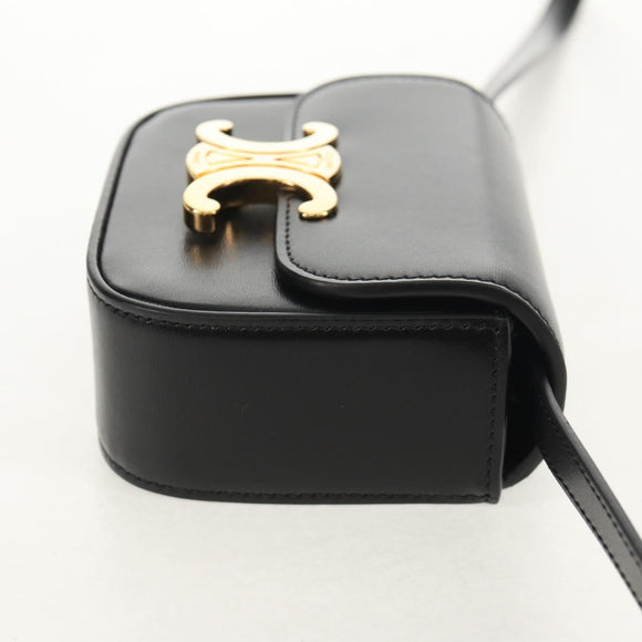 CELINE Mini Triomphe Shoulder Bag Leather Black Gold Auth TR156